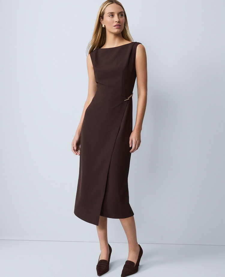 Petite Wrap Effect Sheath Dress in Fluid Crepe