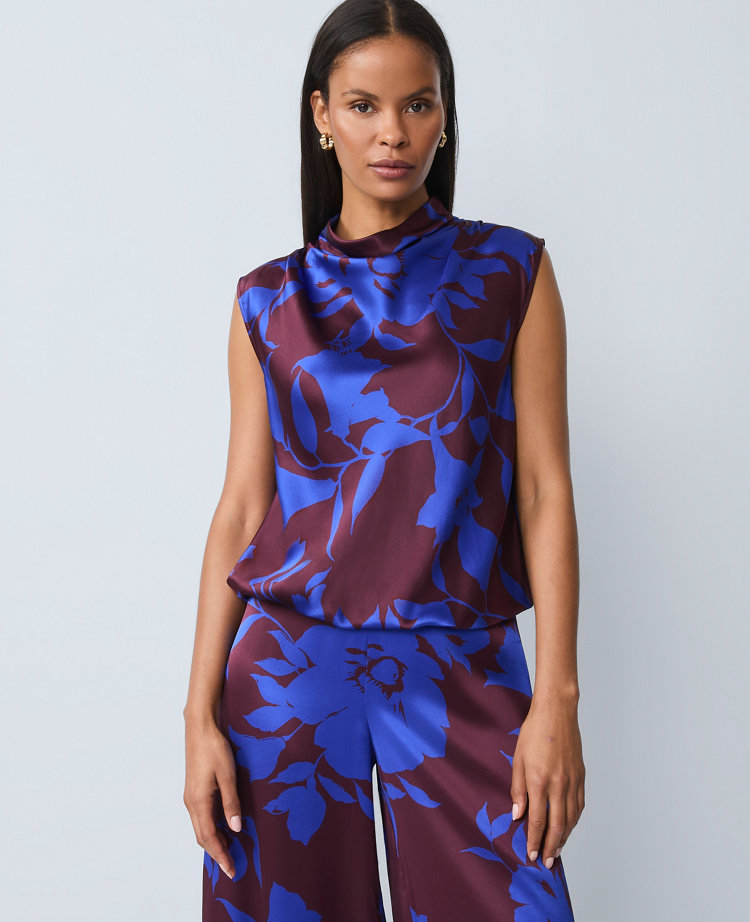 Studio Collection Silk Floral Cowl Neck Shell