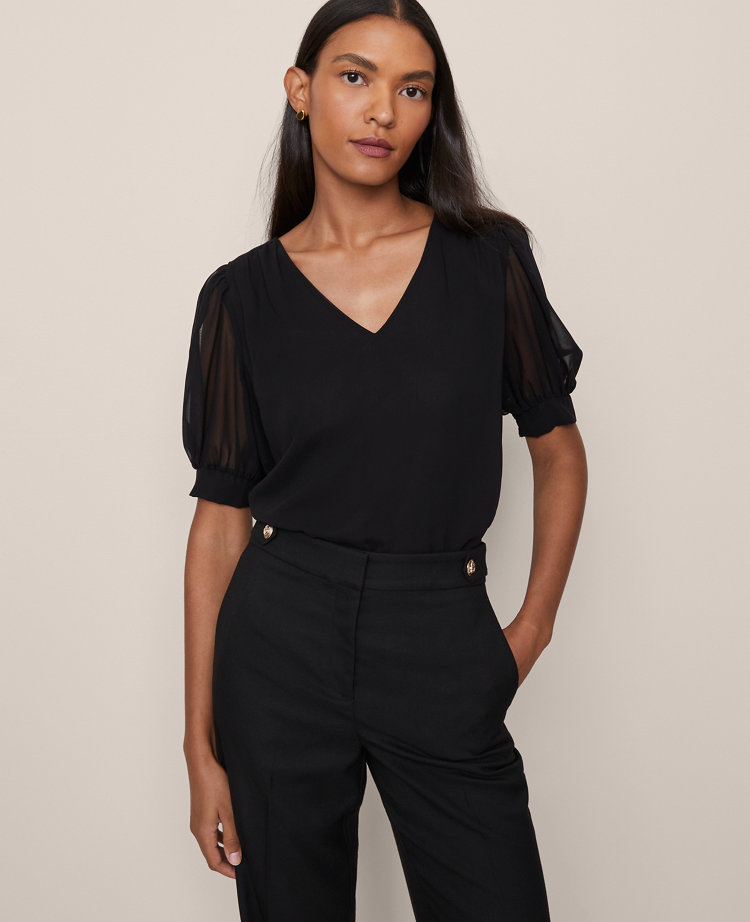 Petite Puff Sleeve V-Neck Popover