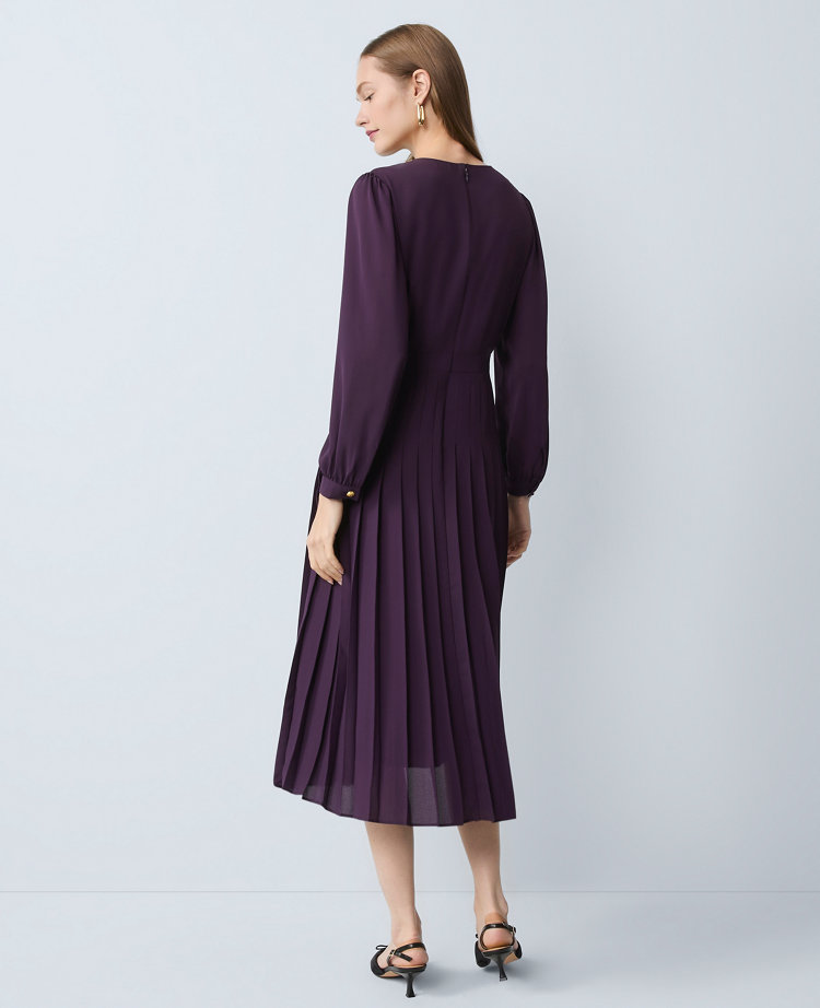 Pleated Button Flare Midi Dress