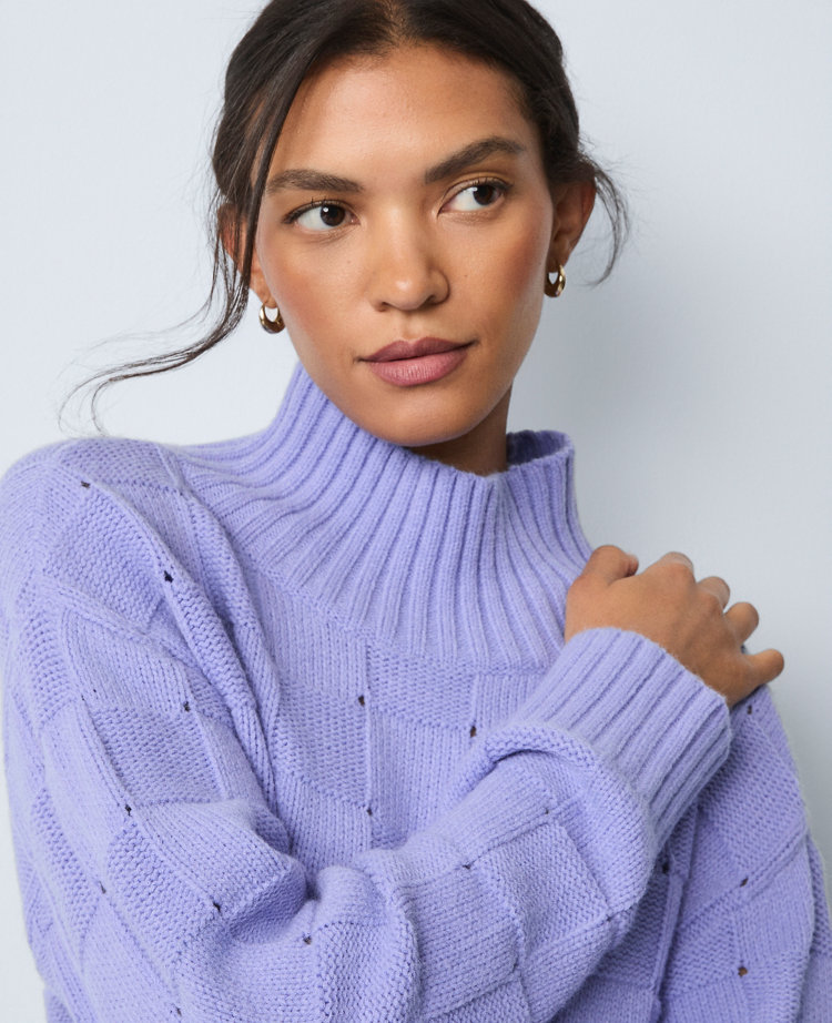 Ann Taylor Weekend Collection Textured Turtleneck Sweater In Purple