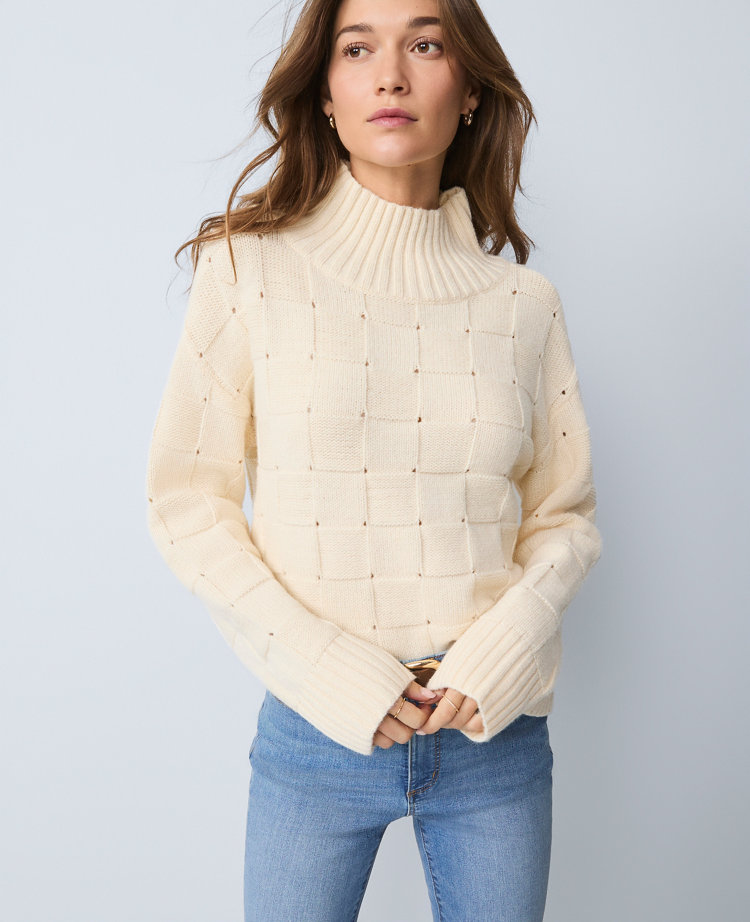 Ann Taylor Weekend Collection Textured Turtleneck Sweater In Neutral