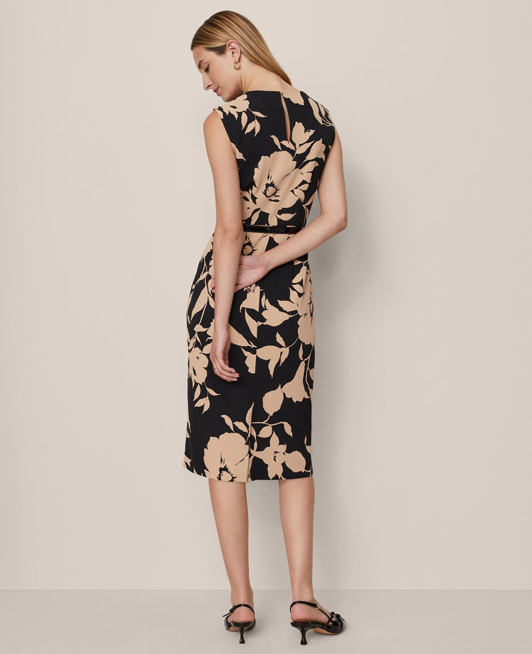 Floral Twist Neck Midi Sheath Dress