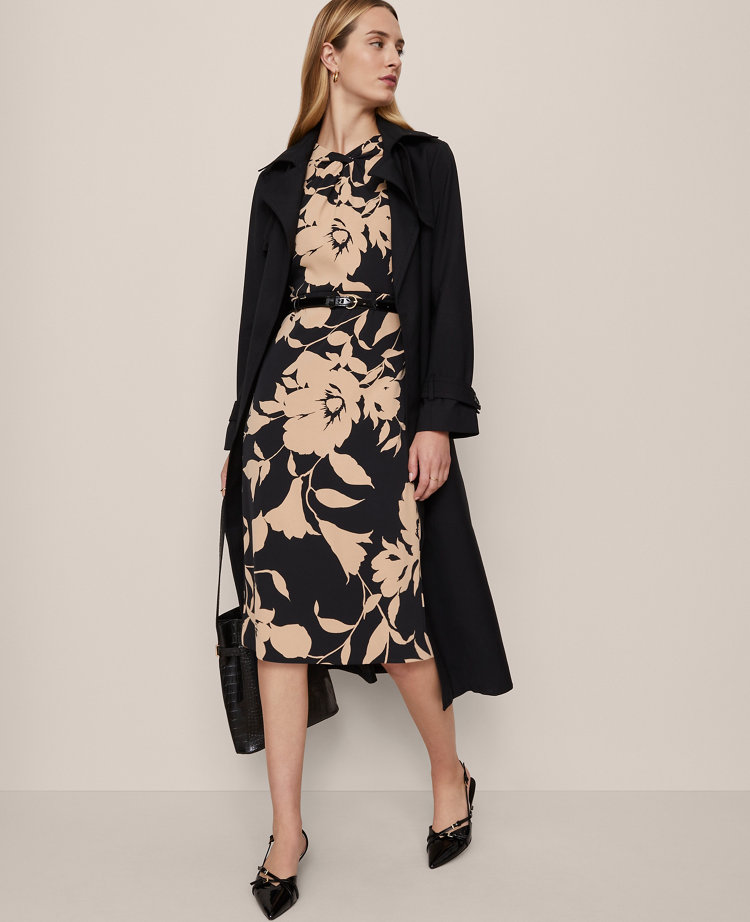 Floral Twist Neck Midi Sheath Dress