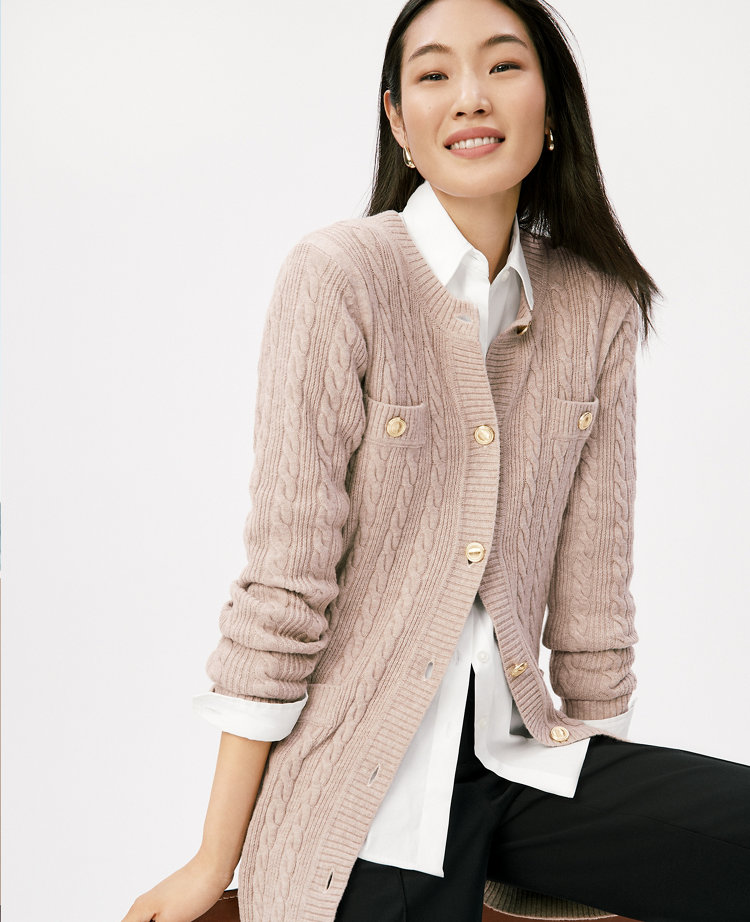 Petite Long Cable Cardigan
