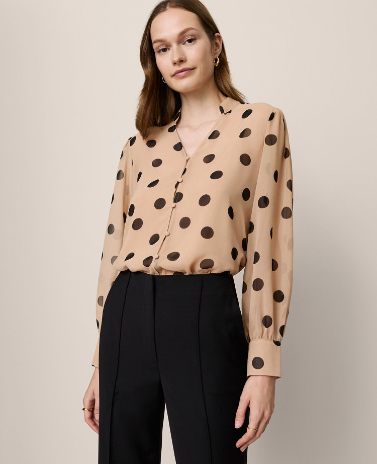 Petite Dotted V-Neck Popover