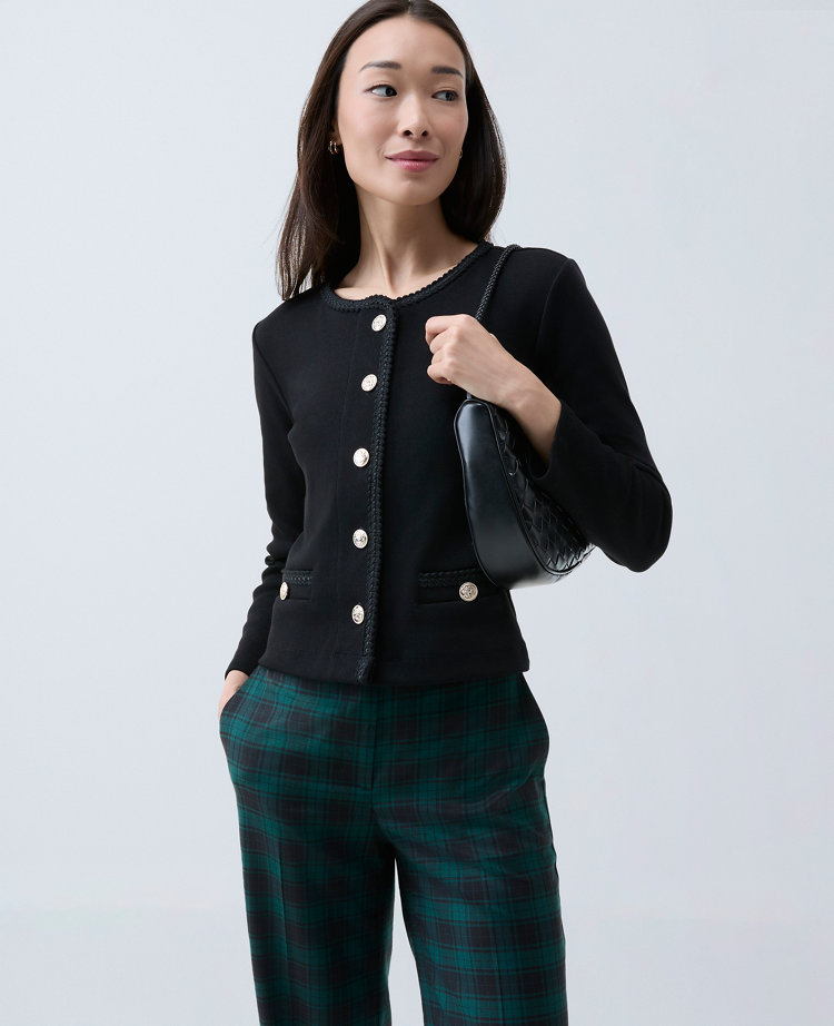 Ann Taylor Petite Braid Trim Knit Jacket In Multi