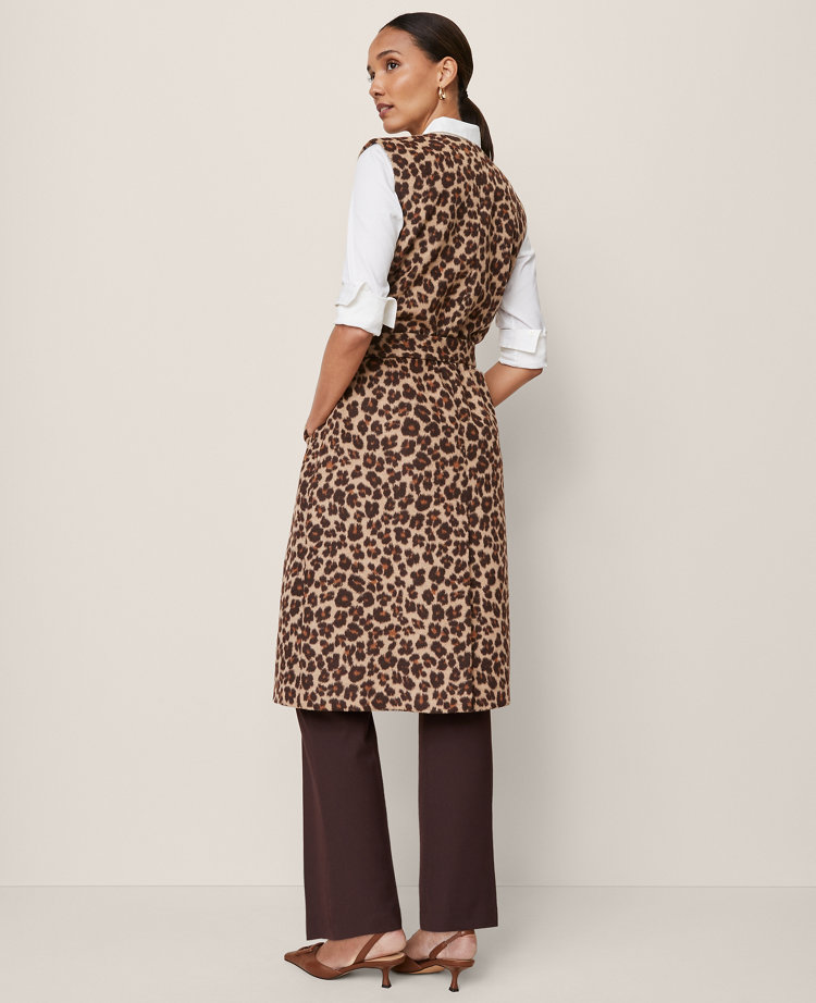 Petite Animal Print Belted Trench Vest