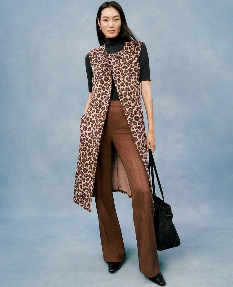 Petite Animal Print Belted Trench Vest