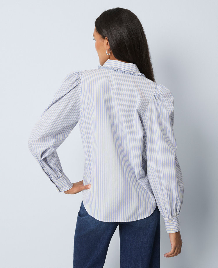 Weekend Collection Striped Ruffle Collar Blouse
