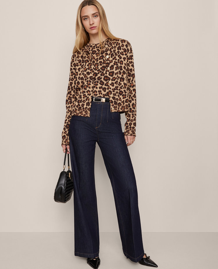 Ann Taylor Animal Print Jacquard Sweater Shell Top Almond Croissant Women's