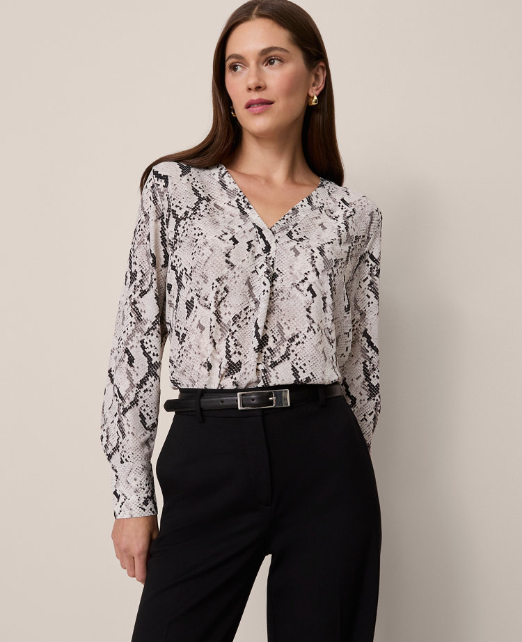 Petite Snake Print Mixed Media Top