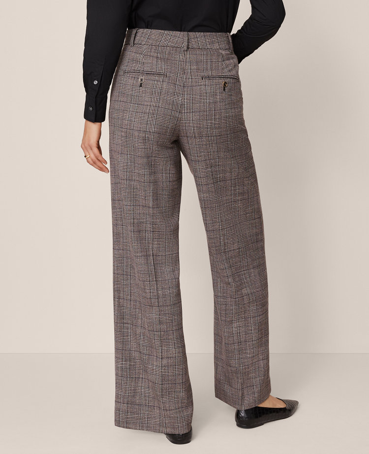 Ann Taylor The Wide-Leg Pant Plaid Black/Brown Multi Women's