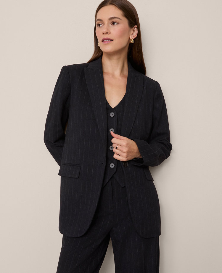 The Longline Blazer in Pinstripe