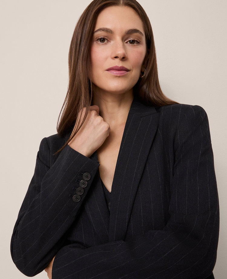 The Longline Blazer in Pinstripe