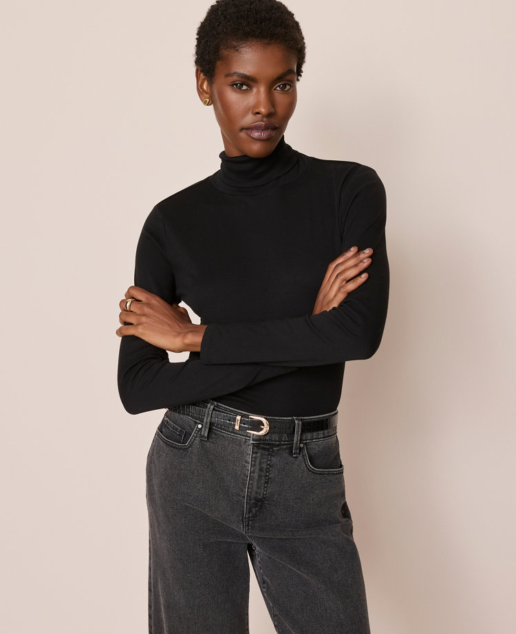 Ann Taylor Weekend Collection Turtleneck Top In Black