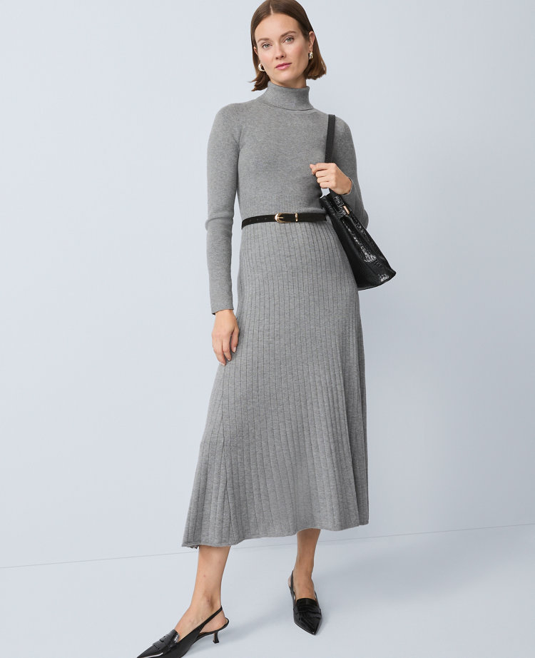 Ann Taylor Ribbed Turtleneck Sweater Dress Medium Heather Grey Women's
