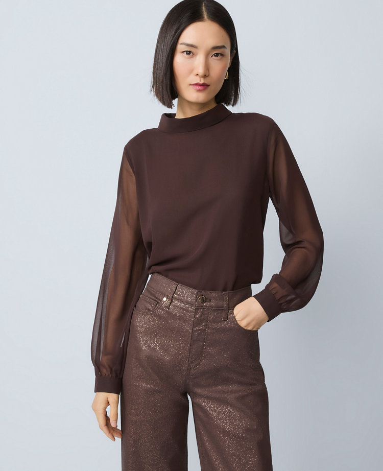 Petite Mock Neck Blouse