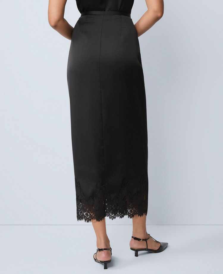 Petite Satin Lace Hem Wrap Skirt