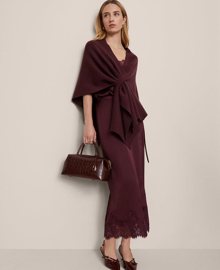 Petite Satin Lace Hem Wrap Skirt