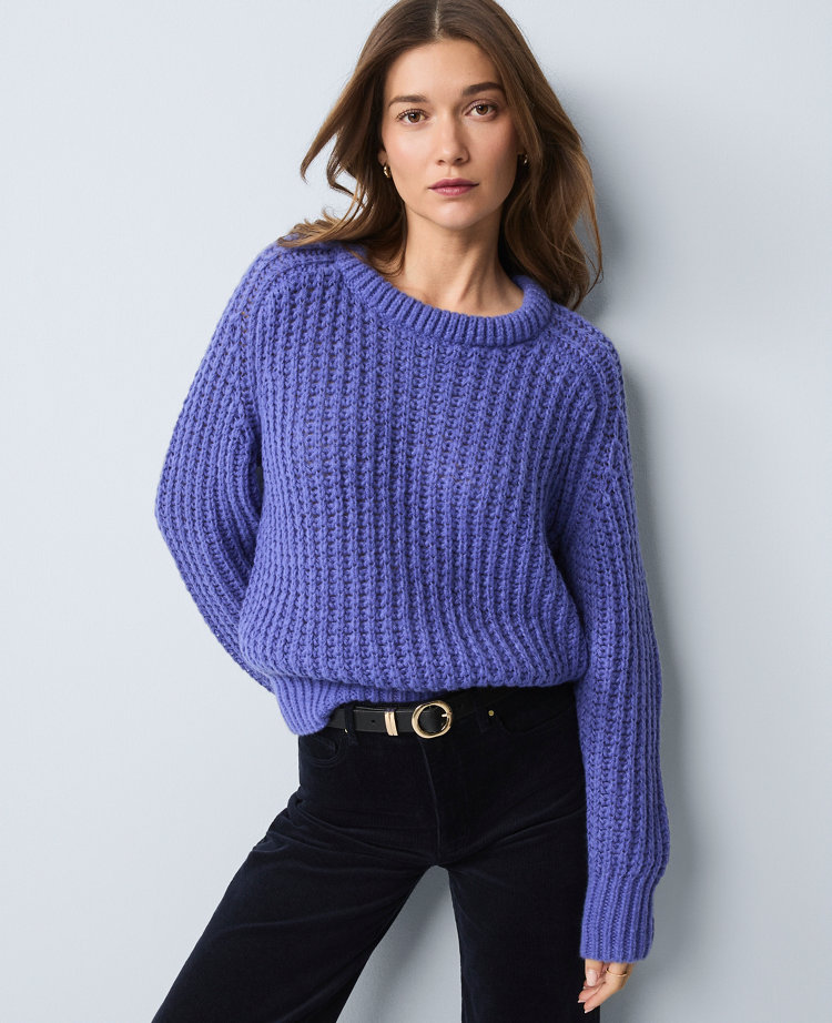 Ann Taylor Weekend Collection Cozy Crew Neck Sweater In Purple