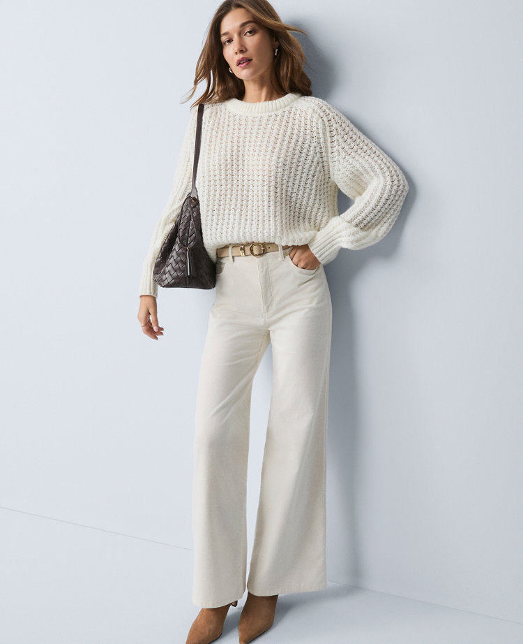Ann Taylor Weekend Collection Cozy Crew Neck Sweater In White