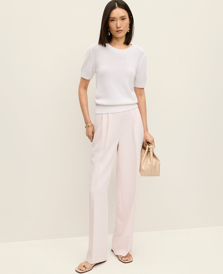 The Petite Side Zip Wide-Leg Pant in Textured Crepe