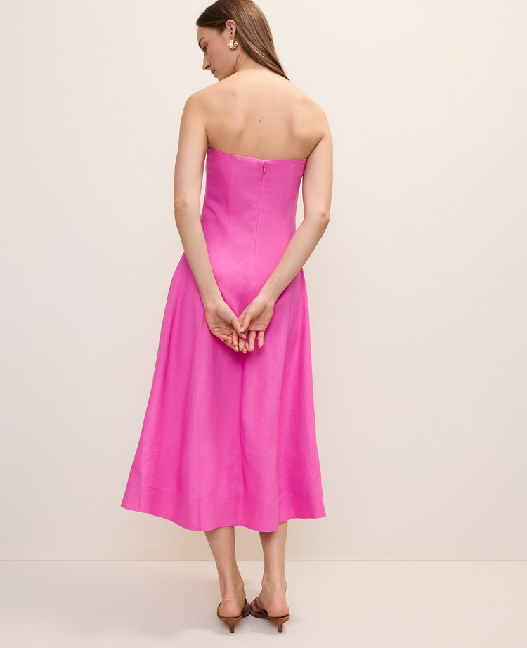 Strapless Linen Blend Midi Dress