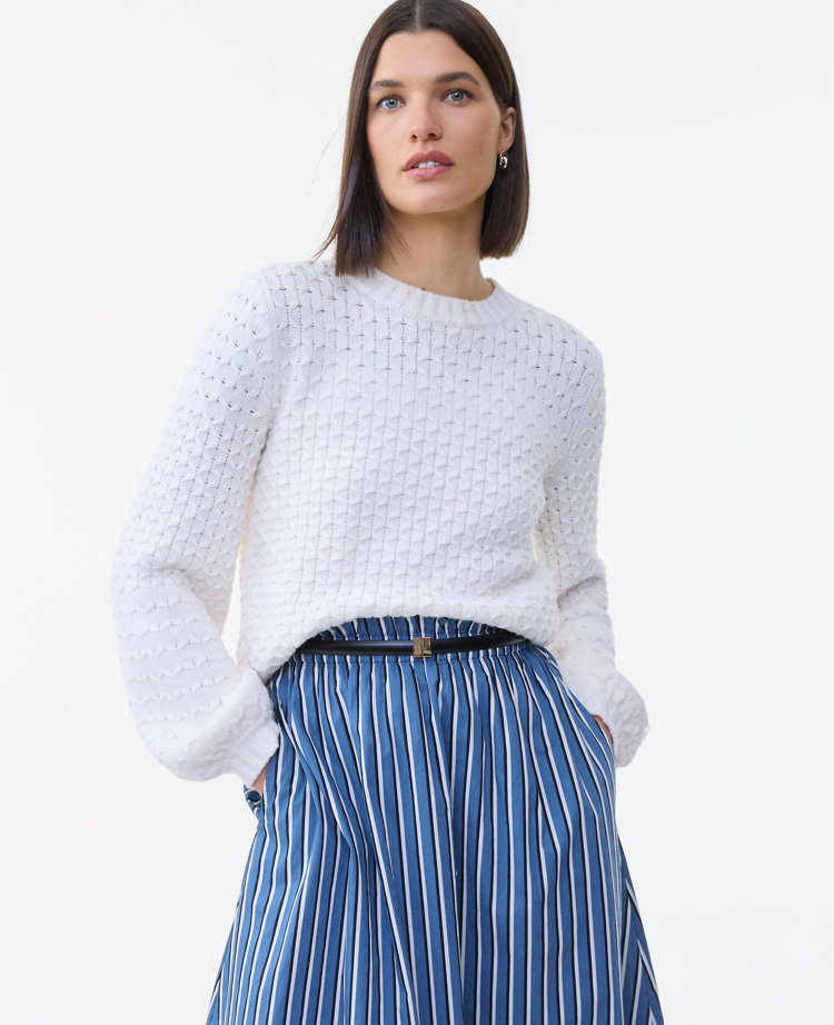 Petite Honeycomb Cable Crew Neck Sweater