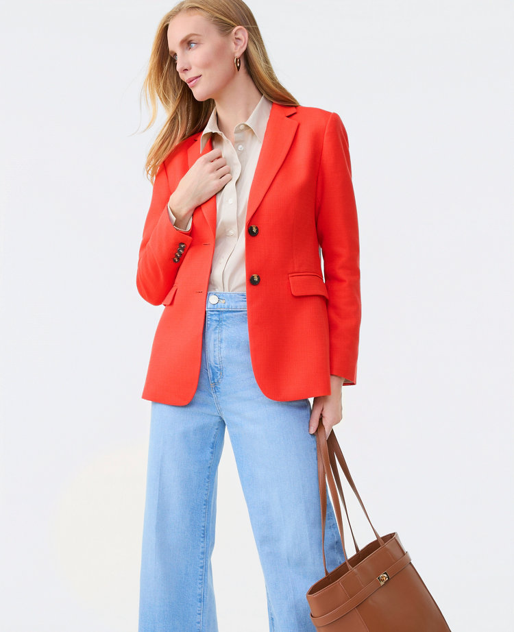 Ann Taylor The Petite Greenwich Blazer Basketweave Fiery Sunset Women's