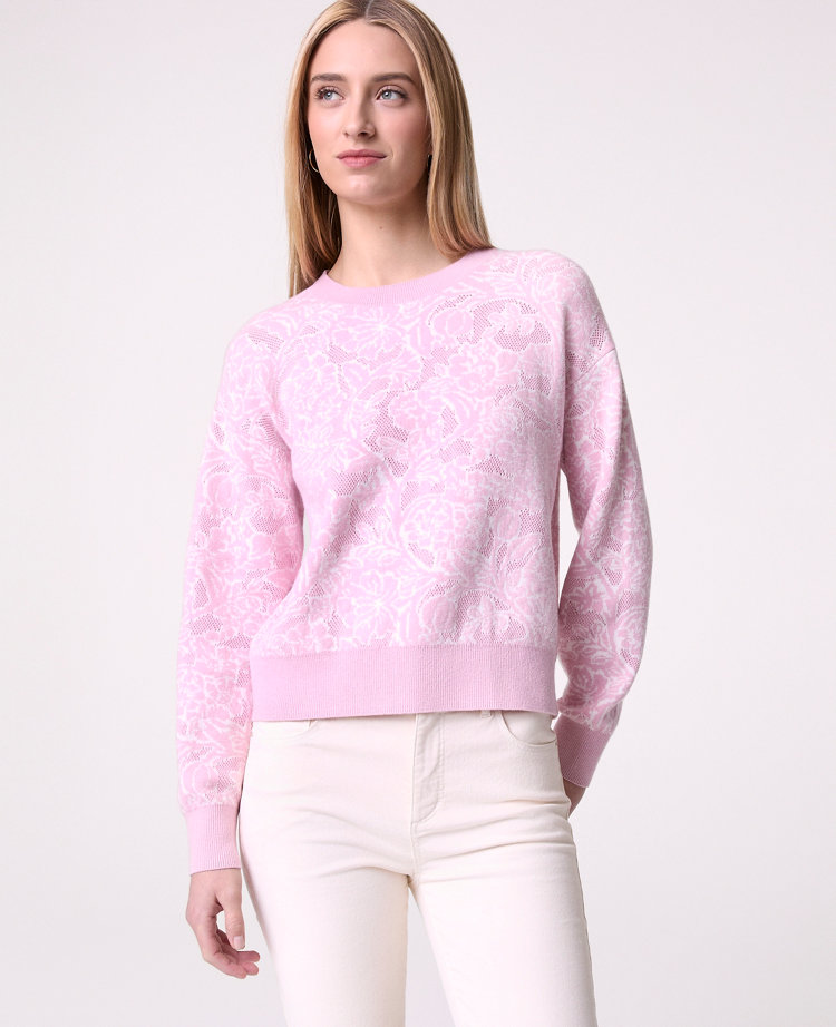 Petite Weekend Collection Floral Jacquard Crew Neck Sweater