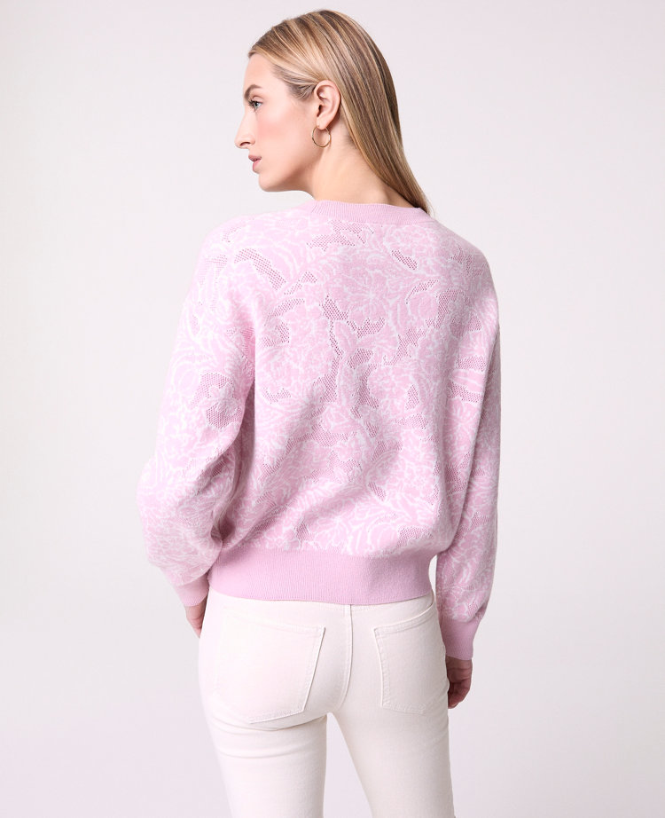 Petite Weekend Collection Floral Jacquard Crew Neck Sweater