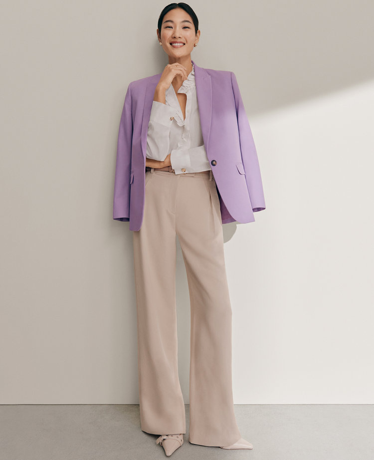 The Pleated Straight Pant in Textured Crepe