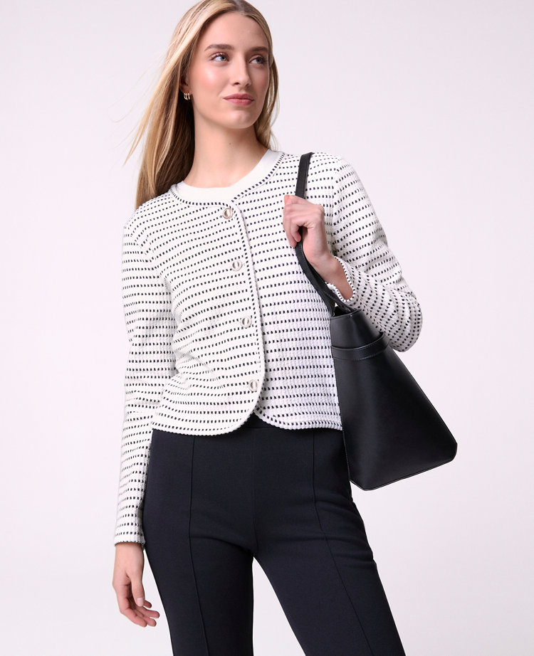 Petite Weekend Collection Striped Knit Jacket