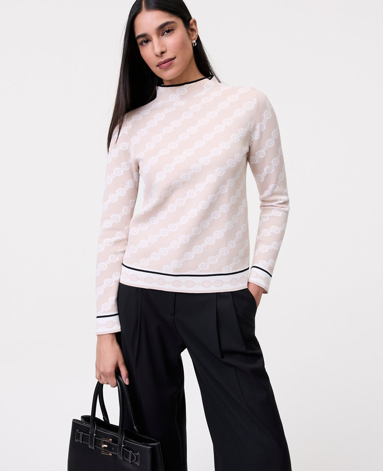 Petite Geo Mock Neck Sweater