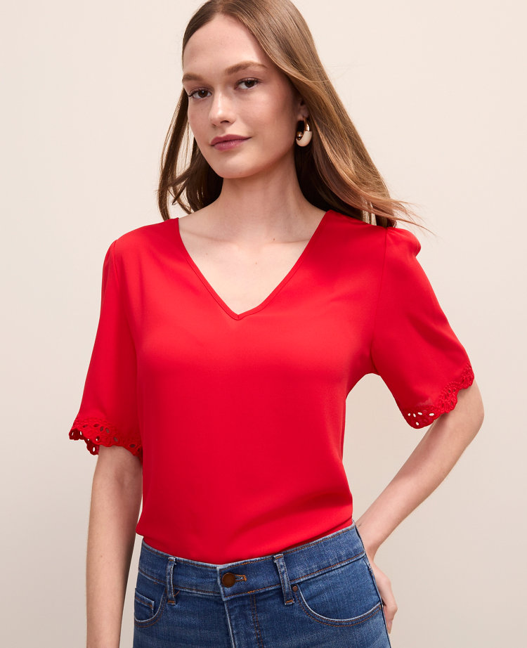Embroidered Mixed Media Top