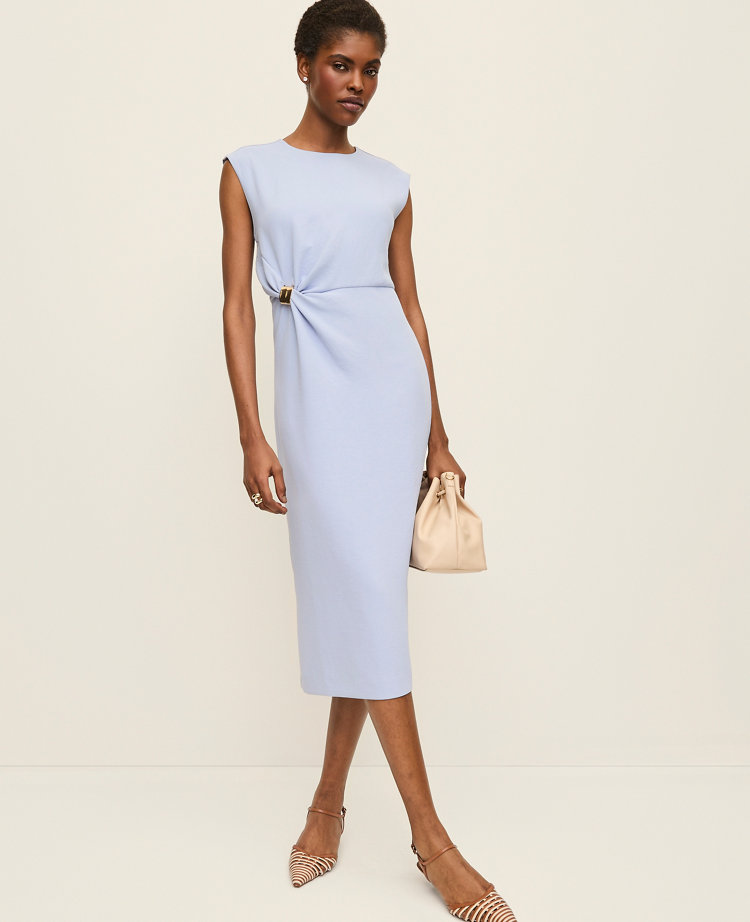 Petite Crew Neck Twist Sheath Dress