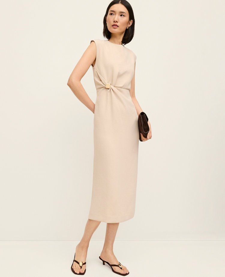 Petite Crew Neck Twist Sheath Dress