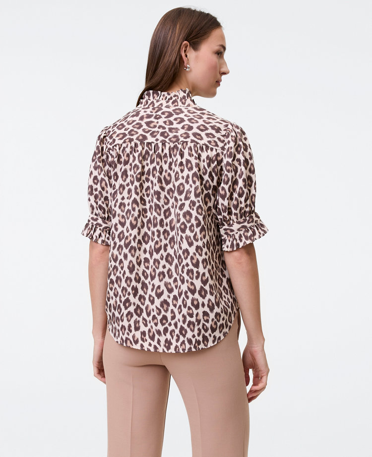 Animal Print Ruffle Collar Shirt