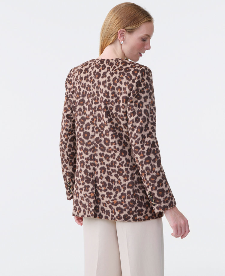The Petite Longline Collarless Blazer in Animal Print
