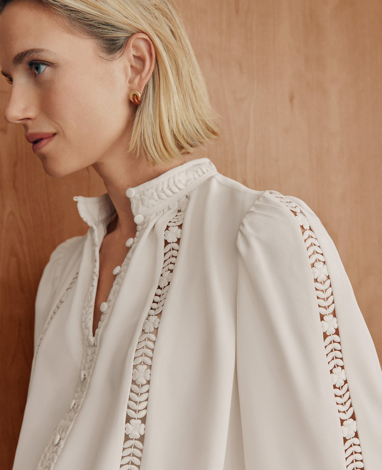 Petite Lace Trim Blouse