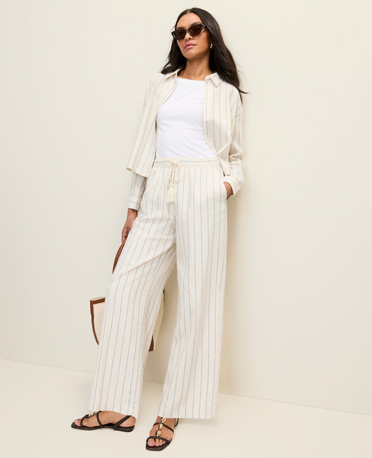 Weekend Striped Easy Fit Wide-Leg Pant in Linen Blend