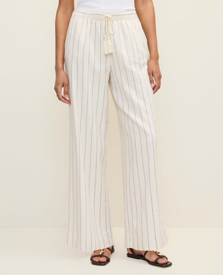 Weekend Striped Easy Fit Wide-Leg Pant in Linen Blend