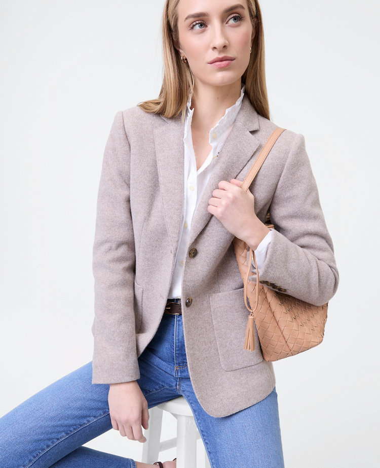 Ann Taylor Petite Weekend Collection Greenwich Blazer Brushed Knit Moon Rock Heather Women's