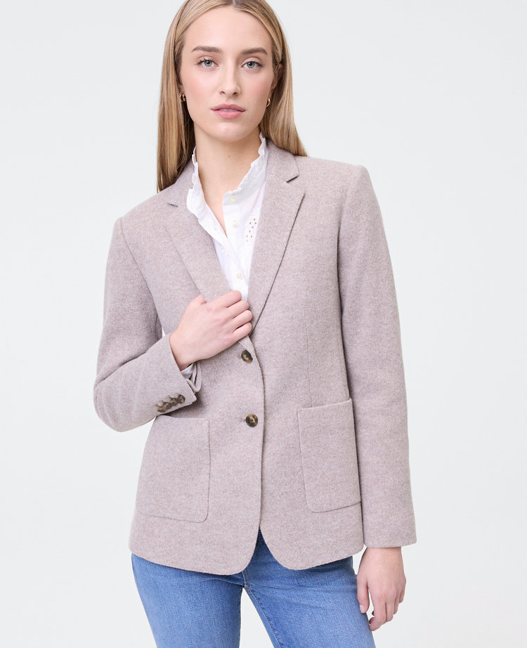 Ann Taylor Petite Weekend Collection Greenwich Blazer Brushed Knit Moon Rock Heather Women's