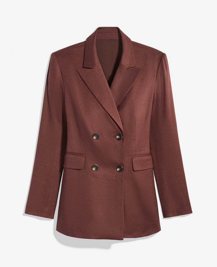 The Fitted Long Double Breasted Blazer in Linen Blend