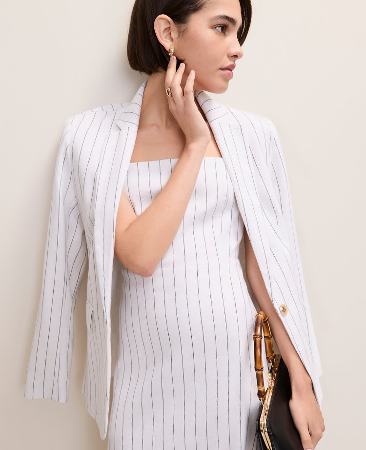 The Pinstripe Flare Midi Dress in Linen Blend
