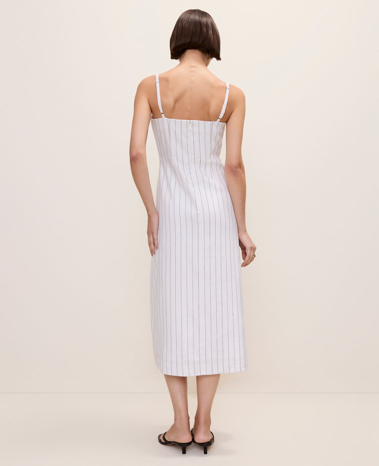 The Pinstripe Flare Midi Dress in Linen Blend