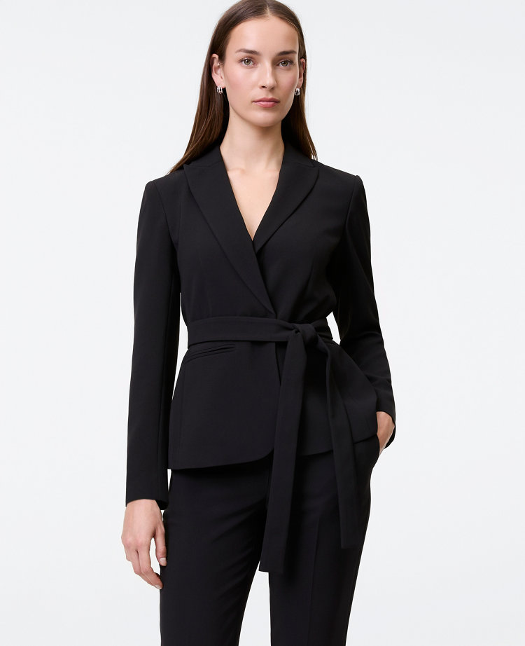 The Petite Belted Blazer in Fluid Crepe