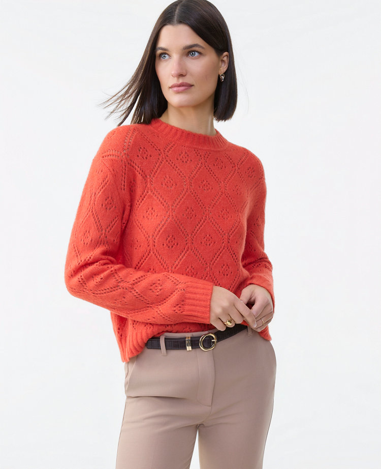 Ann Taylor Petite Pointelle Crew Neck Sweater Women's